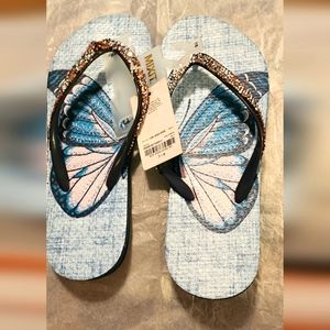 Mixit Women's Sparkly Butterfly Flip Flops Size 7/8 NWT Blue Denim